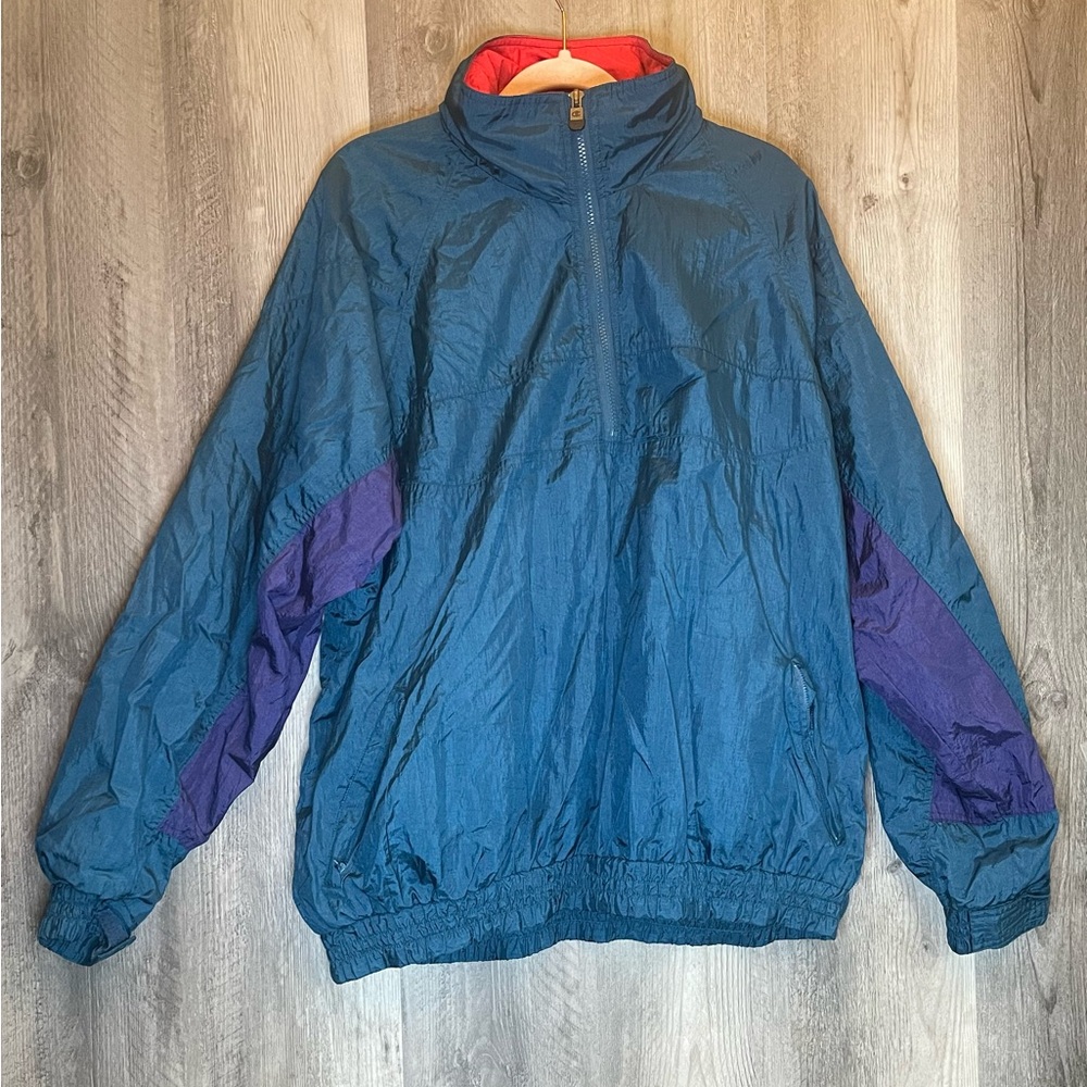 VTG Champion Teal and Red Colorblock Pullover Windbreaker XL